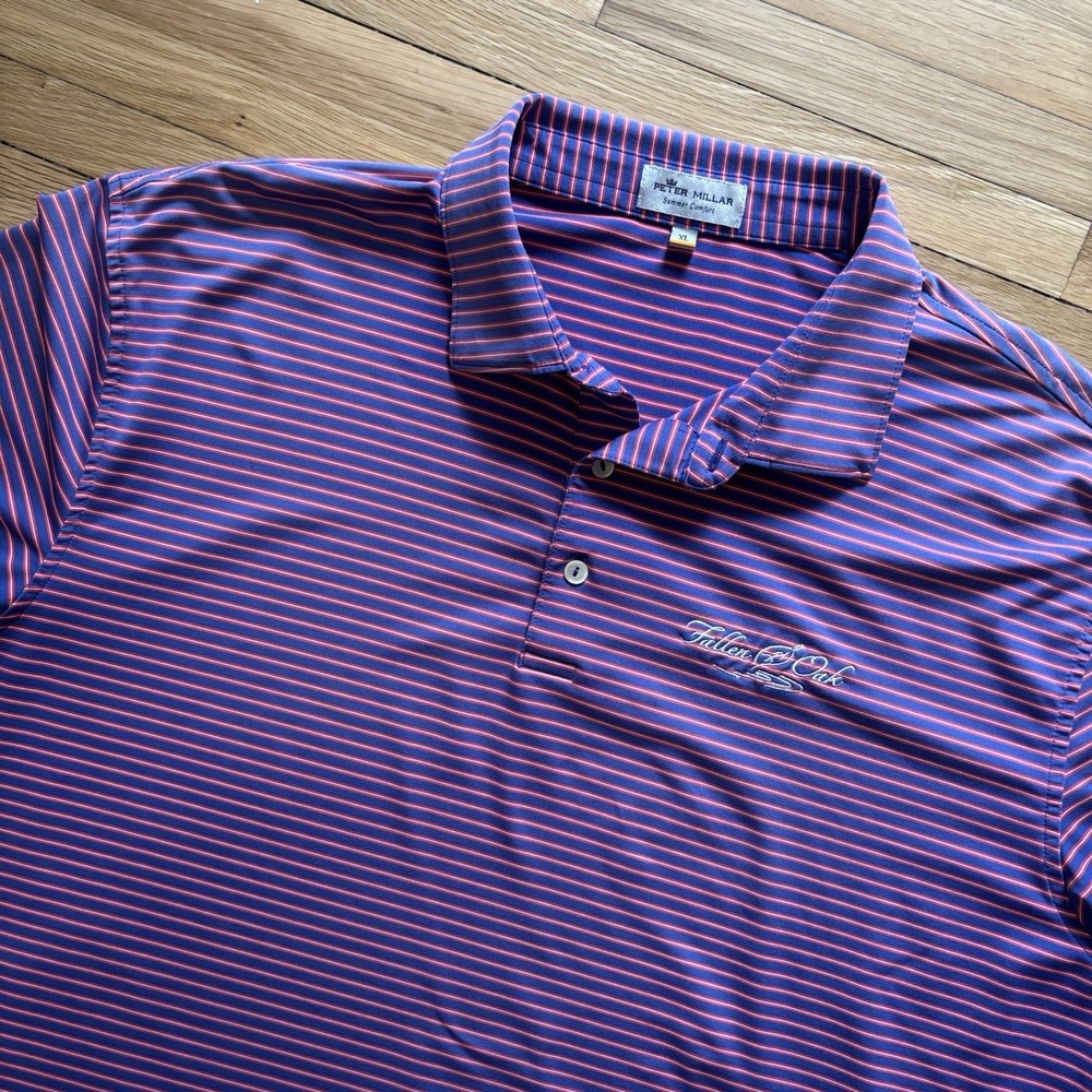 Peter Millar Polo Shirt Men XL‎ Summer Comfort Purple Performance Stripe Preppy